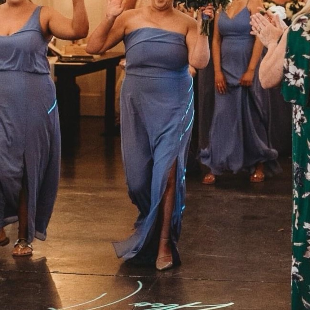 Strapless Side-Slit Evening Gown in Larskspur Blue dusty Dessy Bella Bridesmaid - Picture 2 of 3